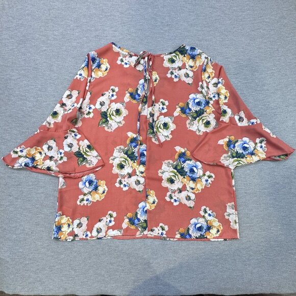 Zenobia Tunic Top Womens Coral Floral Bell Sleeve Boat Neck Tie Closure 3XL NWT - Picture 4 of 14